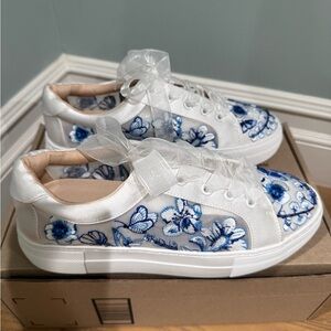 Betsy Johnson Blue and White Beaded Sneakers in Size 9.5 - Brand New, Never Worn